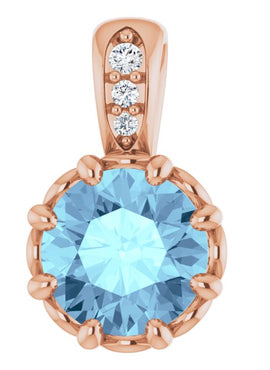 14K White Gold Natural Aquamarine & .015 CTW Natural Diamond Pendant