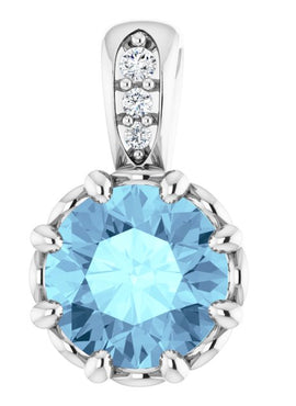 14K White Gold Natural Aquamarine & .015 CTW Natural Diamond Pendant