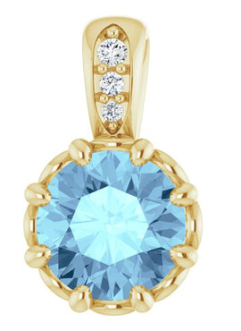 14K White Gold Natural Aquamarine & .015 CTW Natural Diamond Pendant
