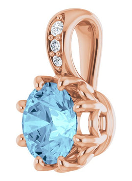 14K White Gold Natural Aquamarine & .015 CTW Natural Diamond Pendant