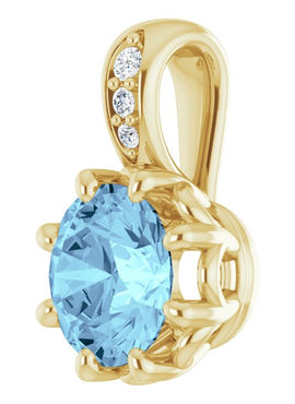 14K White Gold Natural Aquamarine & .015 CTW Natural Diamond Pendant
