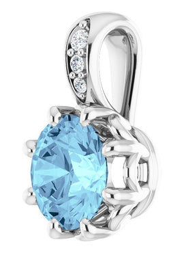 14K White Gold Natural Aquamarine & .015 CTW Natural Diamond Pendant