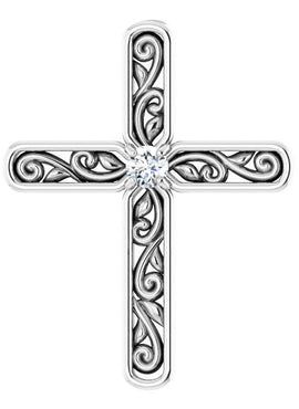 14K White Gold .03 CT Natural Diamond Cross Pendant
