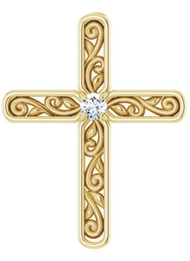 14K White Gold .03 CT Natural Diamond Cross Pendant