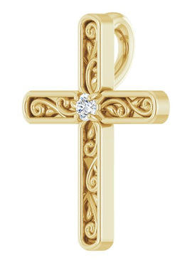 14K White Gold .03 CT Natural Diamond Cross Pendant