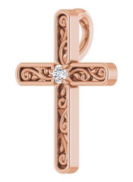 14K White Gold .03 CT Natural Diamond Cross Pendant