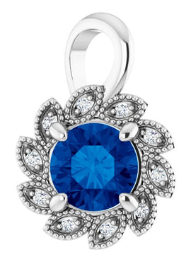 14K White Gold Lab-Grown Blue Sapphire & .04 CTW Natural Diamond Pendant