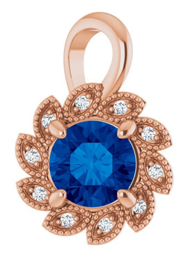 14K White Gold Lab-Grown Blue Sapphire & .04 CTW Natural Diamond Pendant