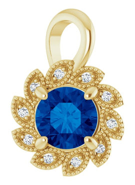 14K White Gold Lab-Grown Blue Sapphire & .04 CTW Natural Diamond Pendant