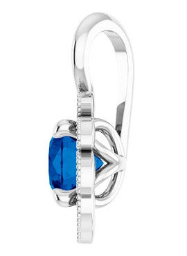 14K White Gold Lab-Grown Blue Sapphire & .04 CTW Natural Diamond Pendant