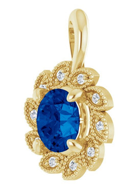 14K White Gold Lab-Grown Blue Sapphire & .04 CTW Natural Diamond Pendant
