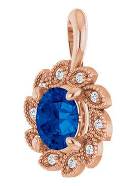 14K White Gold Lab-Grown Blue Sapphire & .04 CTW Natural Diamond Pendant