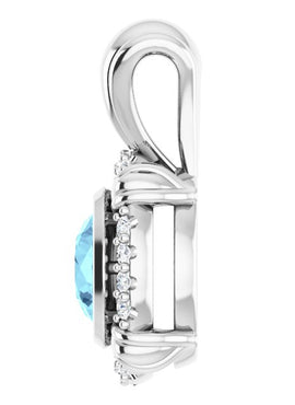 14K White Gold Natural Aquamarine & .08 CTW Natural Diamond Pendant
