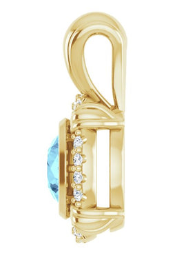 14K White Gold Natural Aquamarine & .08 CTW Natural Diamond Pendant