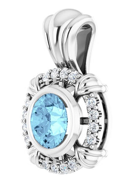 14K White Gold Natural Aquamarine & .08 CTW Natural Diamond Pendant