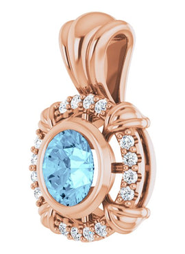 14K White Gold Natural Aquamarine & .08 CTW Natural Diamond Pendant