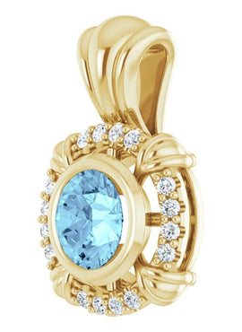 14K White Gold Natural Aquamarine & .08 CTW Natural Diamond Pendant