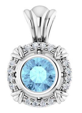 14K White Gold Natural Aquamarine & .08 CTW Natural Diamond Pendant