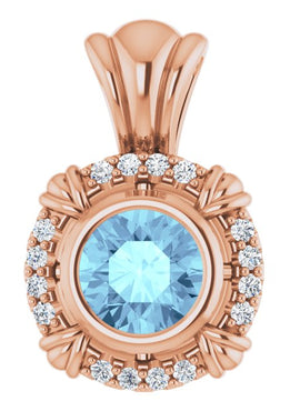 14K White Gold Natural Aquamarine & .08 CTW Natural Diamond Pendant