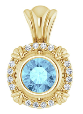 14K White Gold Natural Aquamarine & .08 CTW Natural Diamond Pendant