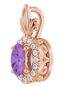 14K White Gold Natural Amethyst & .08 CTW Natural Diamond Pendant