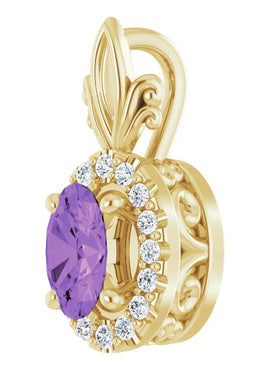 14K White Gold Natural Amethyst & .08 CTW Natural Diamond Pendant