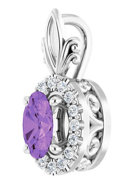 14K White Gold Natural Amethyst & .08 CTW Natural Diamond Pendant