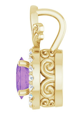 14K White Gold Natural Amethyst & .08 CTW Natural Diamond Pendant