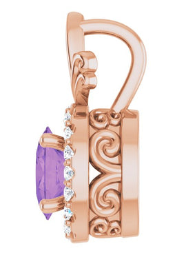 14K White Gold Natural Amethyst & .08 CTW Natural Diamond Pendant