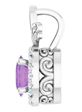 14K White Gold Natural Amethyst & .08 CTW Natural Diamond Pendant