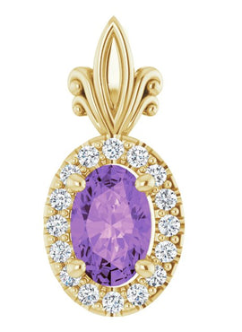 14K White Gold Natural Amethyst & .08 CTW Natural Diamond Pendant
