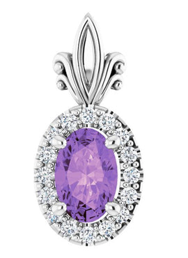 14K White Gold Natural Amethyst & .08 CTW Natural Diamond Pendant