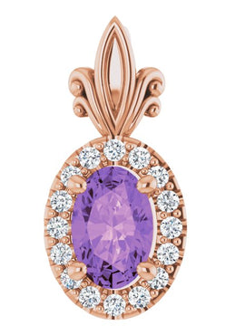 14K White Gold Natural Amethyst & .08 CTW Natural Diamond Pendant