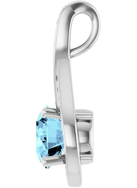 14K White Gold Natural Aquamarine & .08 CTW Natural Diamond Pendant