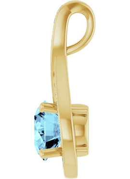14K White Gold Natural Aquamarine & .08 CTW Natural Diamond Pendant