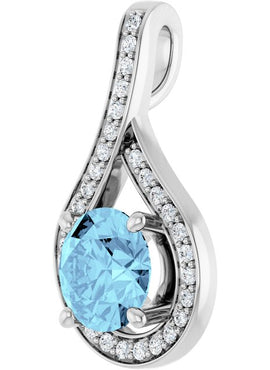 14K White Gold Natural Aquamarine & .08 CTW Natural Diamond Pendant