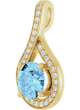 14K White Gold Natural Aquamarine & .08 CTW Natural Diamond Pendant