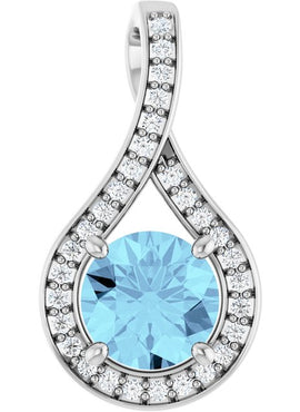 14K White Gold Natural Aquamarine & .08 CTW Natural Diamond Pendant