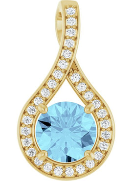 14K White Gold Natural Aquamarine & .08 CTW Natural Diamond Pendant