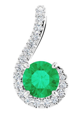 14K White Gold Natural Emerald & 1/6 CTW Natural Diamond Pendant