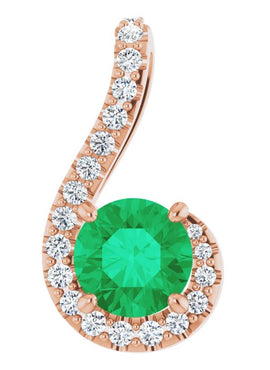 14K White Gold Natural Emerald & 1/6 CTW Natural Diamond Pendant