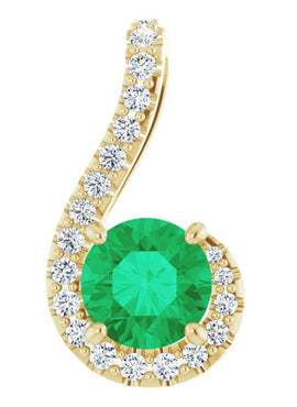 14K White Gold Natural Emerald & 1/6 CTW Natural Diamond Pendant