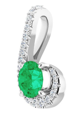 14K White Gold Natural Emerald & 1/6 CTW Natural Diamond Pendant