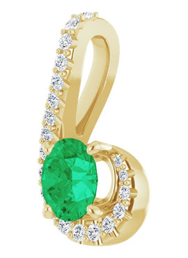 14K White Gold Natural Emerald & 1/6 CTW Natural Diamond Pendant