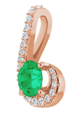 14K White Gold Natural Emerald & 1/6 CTW Natural Diamond Pendant