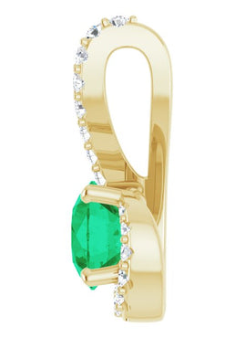 14K White Gold Natural Emerald & 1/6 CTW Natural Diamond Pendant