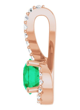 14K White Gold Natural Emerald & 1/6 CTW Natural Diamond Pendant
