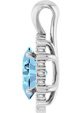14K White Gold Natural Aquamarine & 1/6 CTW Natural Diamond Pendant