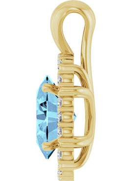 14K White Gold Natural Aquamarine & 1/6 CTW Natural Diamond Pendant