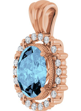 14K White Gold Natural Aquamarine & 1/6 CTW Natural Diamond Pendant